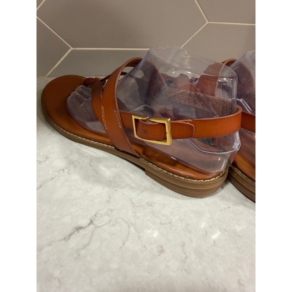 Franco Sarto Gabby 2 Cognac Leather Strappy Toe Loop Flat Sandals Womens 9M - Picture 6 of 12